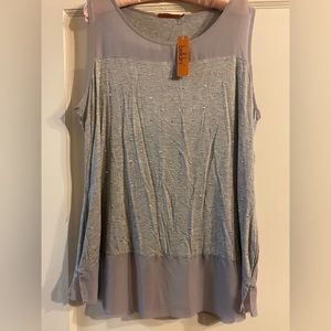Belldini sporty tank top with sheer accents and small silver studs on front